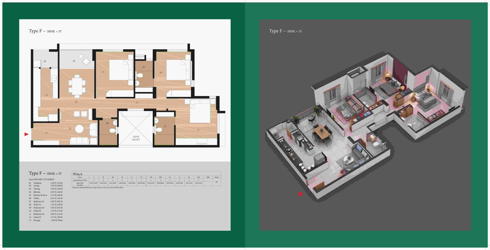 Type F (3BHK + 3T)